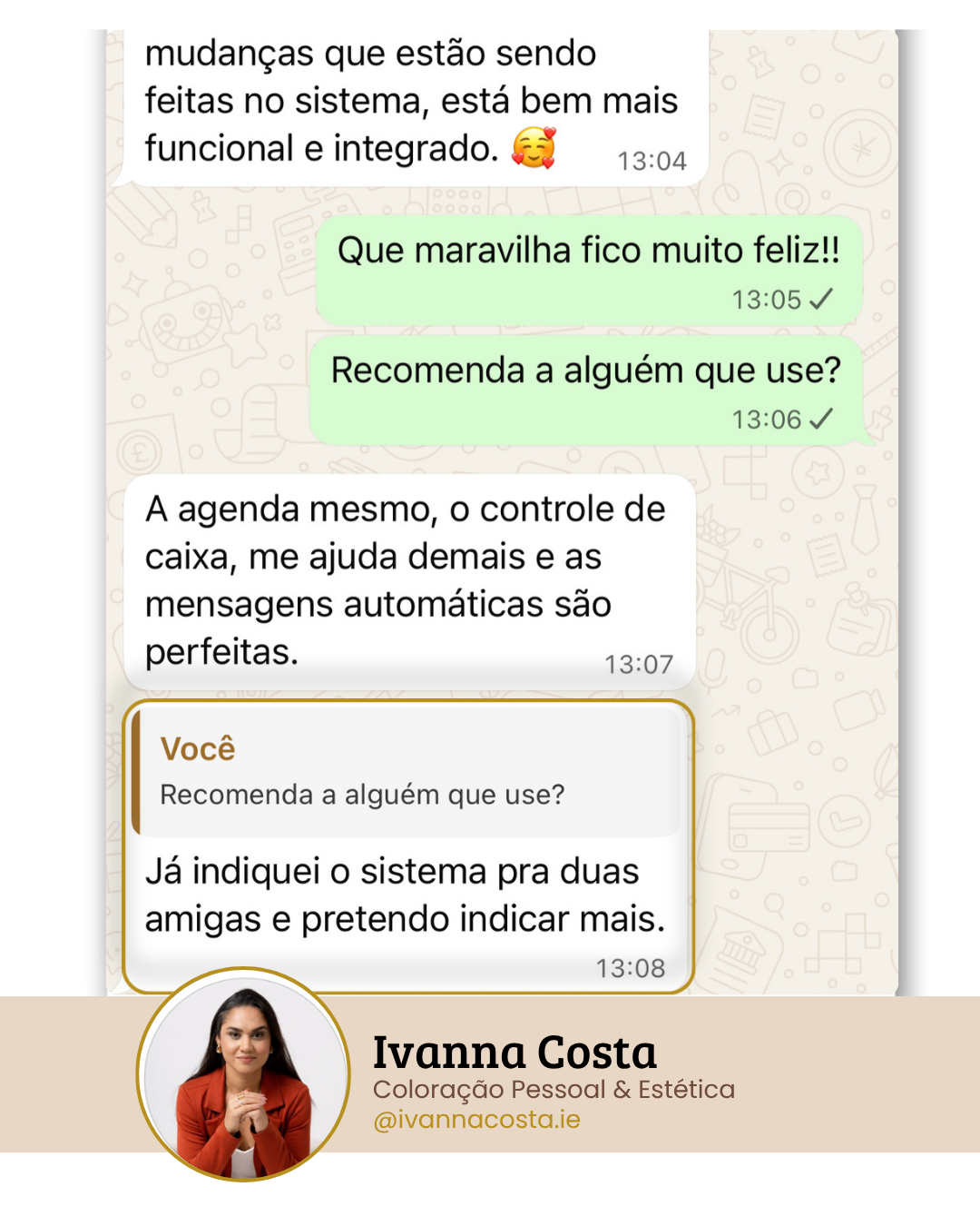 Print de conversa no WhatsApp com uma cliente falando do UpOffice