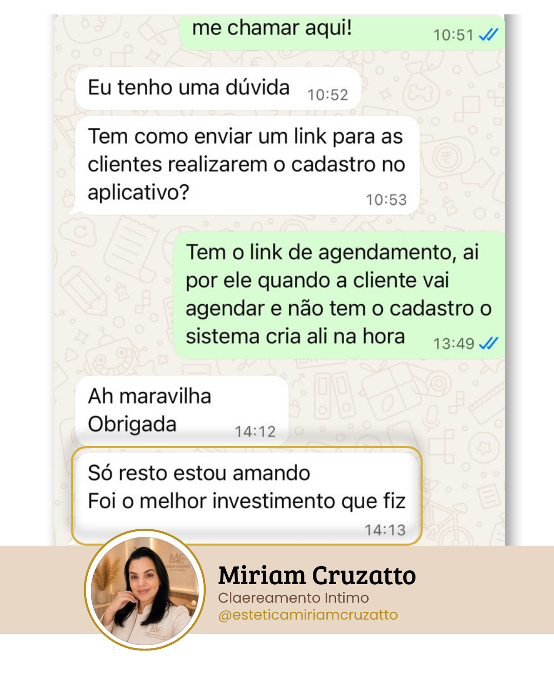 Print de conversa no WhatsApp com uma cliente falando do UpOffice