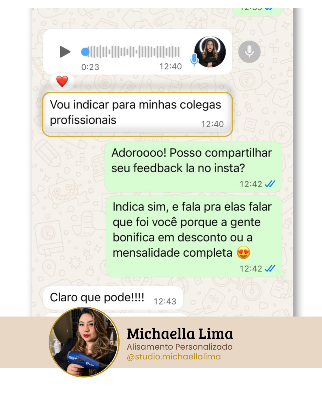 Print de conversa no WhatsApp com uma cliente falando do UpOffice