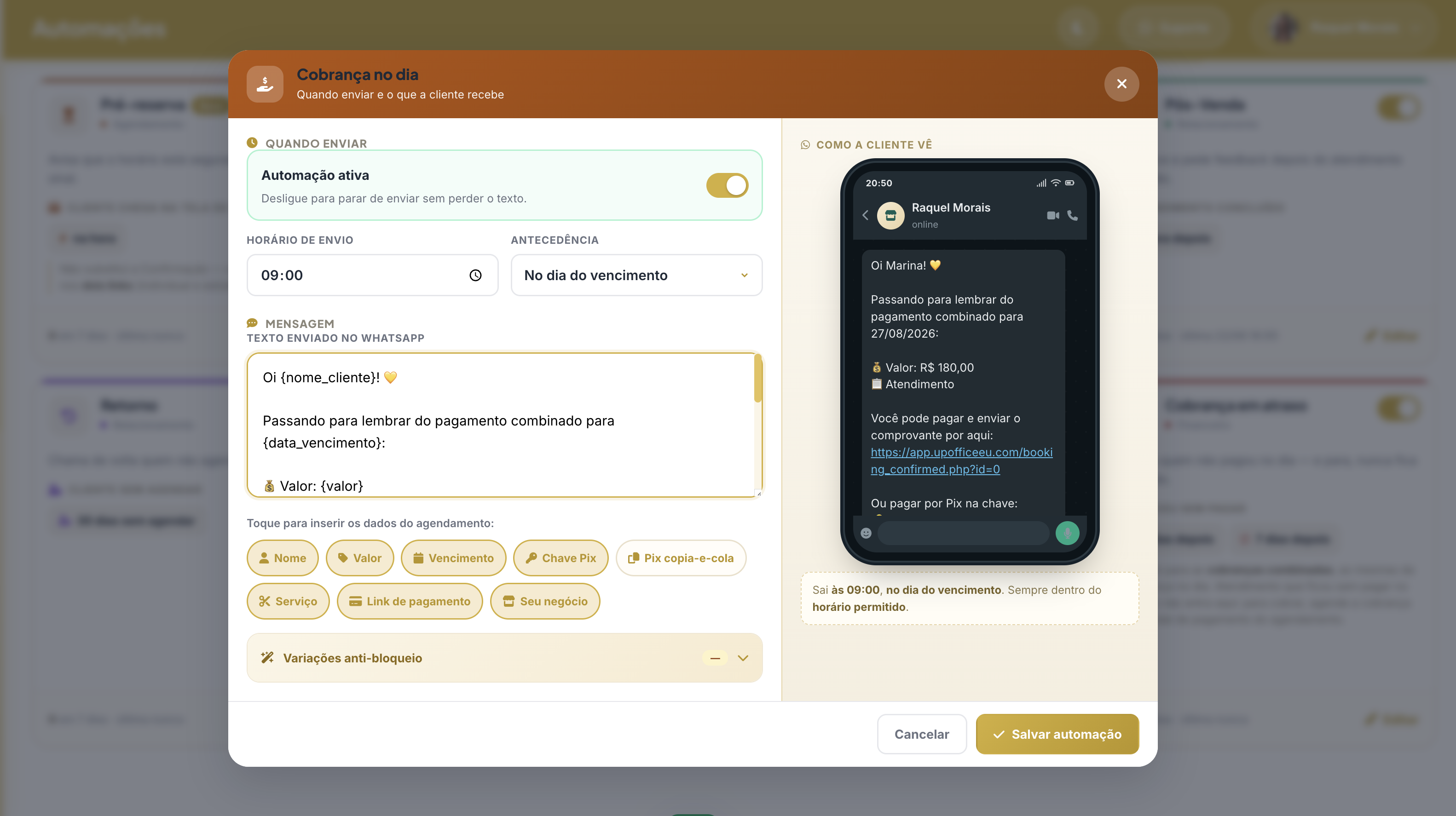 Lista de cobranças com o botão de enviar lembrete gentil